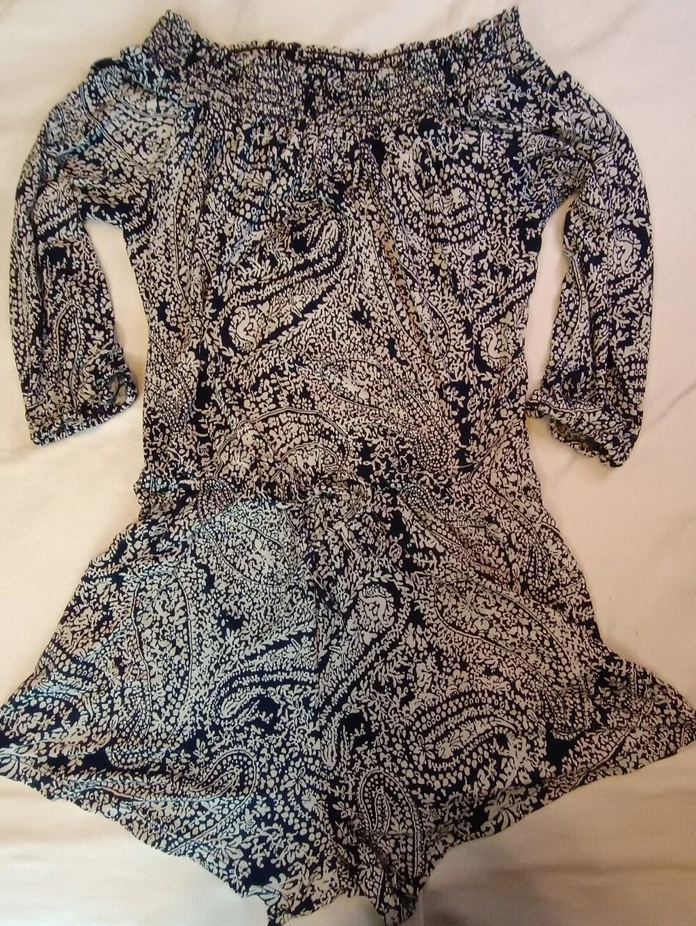 Romper Small Black and White Paisley On or Off Shoulder Veronica H. - Picture 8 of 10